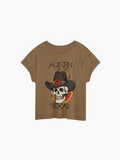 Austin Texas Cowboy Skull Floral Tattoo Relaxed T-Shirt Tan