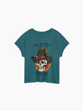 Austin Texas Cowboy Skull Floral Tattoo Relaxed T-Shirt Oceanside