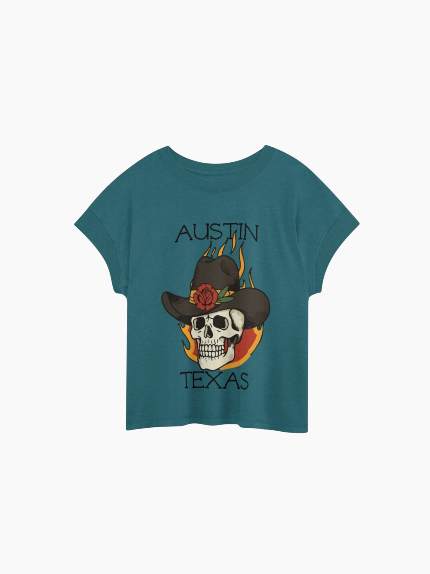 Austin Texas Cowboy Skull Floral Tattoo Relaxed T-Shirt Oceanside