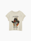 Austin Texas Cowboy Skull Floral Tattoo Relaxed T-Shirt Natural
