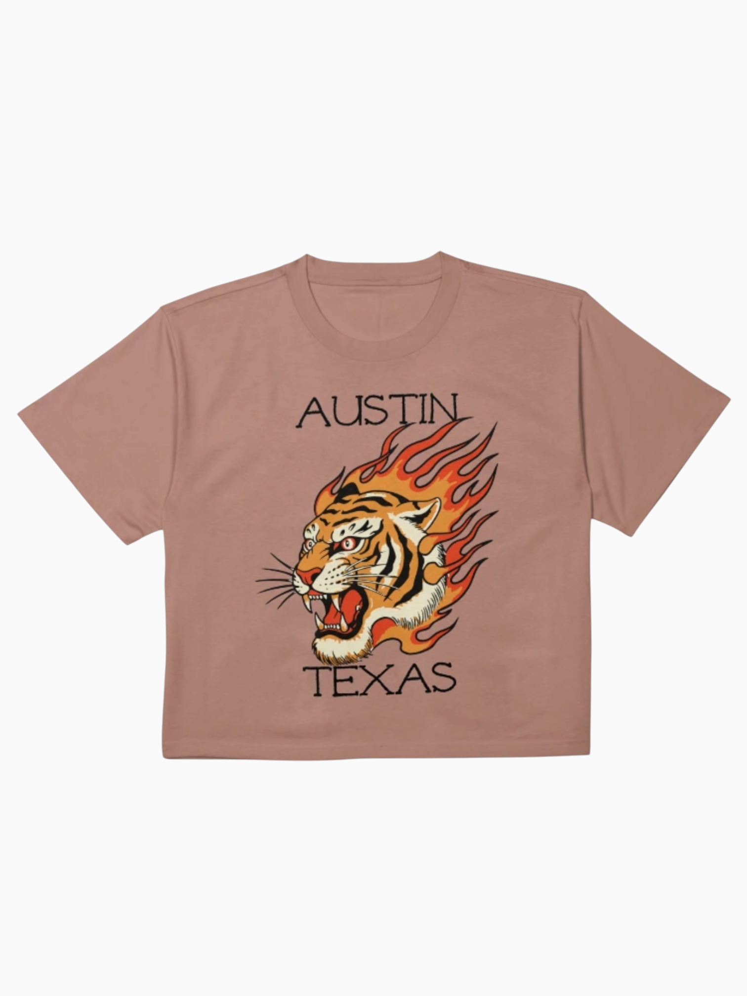 Austin Texas Tiger Flame Tattoo Boxy T-Shirt Hazy Pink