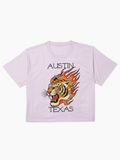 Austin Texas Tiger Flame Tattoo Boxy T-Shirt Orchid