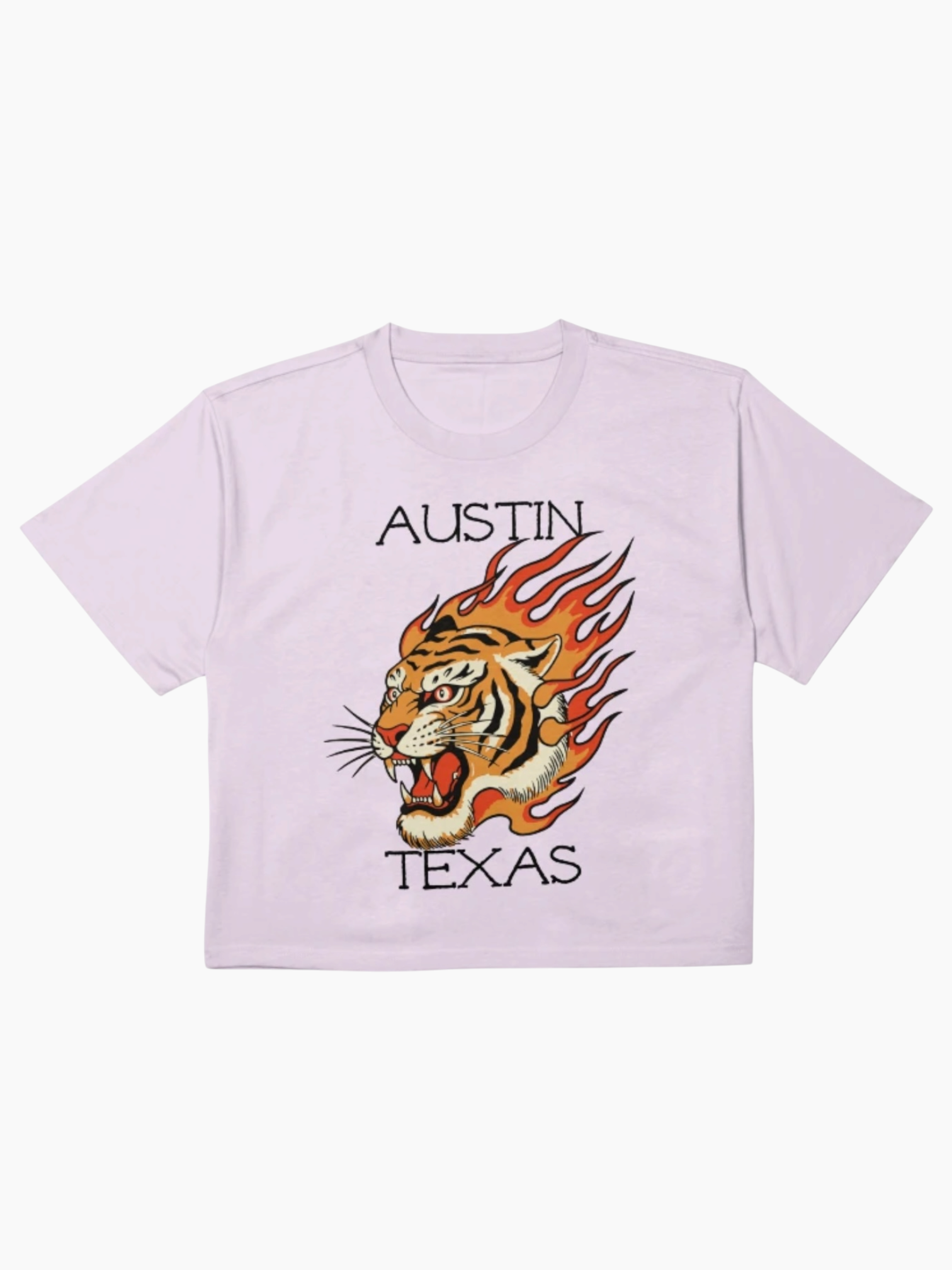 Austin Texas Tiger Flame Tattoo Boxy T-Shirt Orchid
