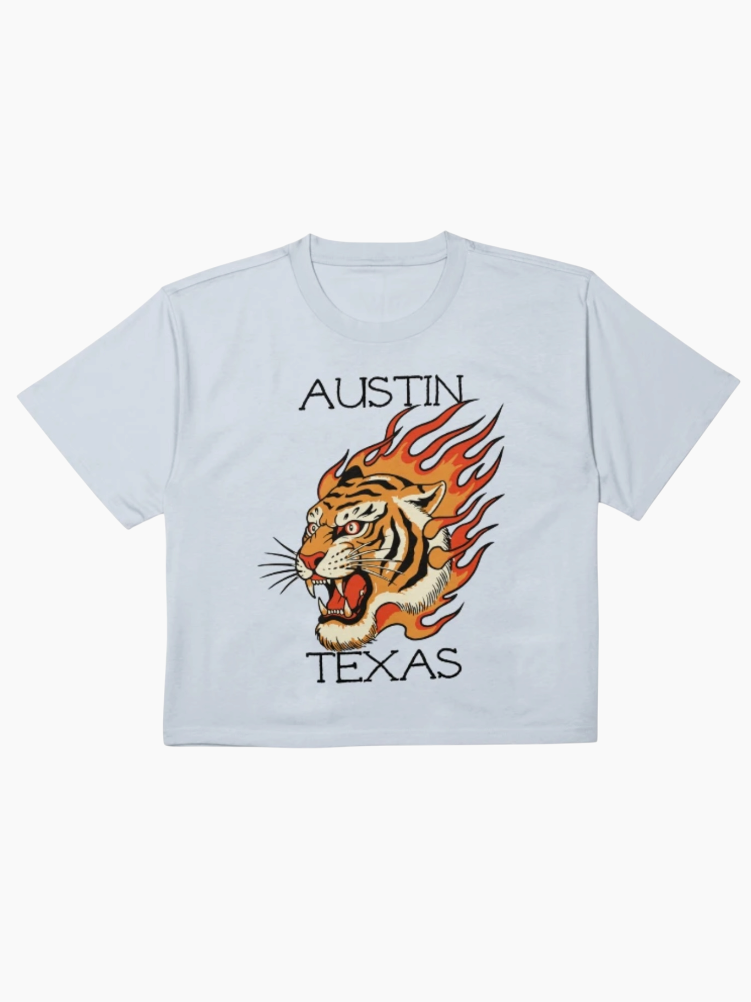 Austin Texas Tiger Flame Tattoo Boxy T-Shirt Powder